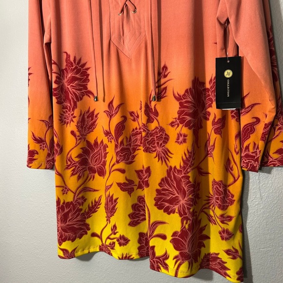 JM Collection Floral Print Top Lace-Up 3/4 Sleeve Blouse Orange Size L NWT - Picture 6 of 8